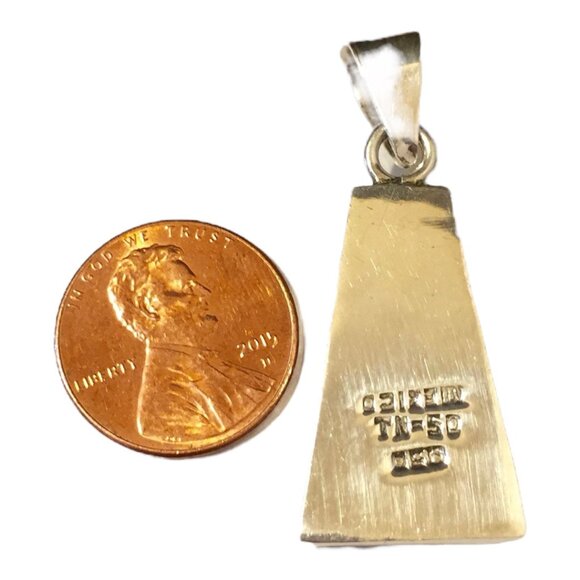 VINTAGE Mexico Sterling Silver 925 Black Onyx Stone Geometric Necklace Pendant - Picture 5 of 6